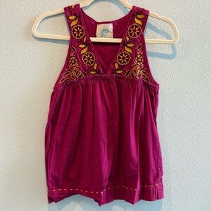 Embroidered Sleeveless Top in Magenta